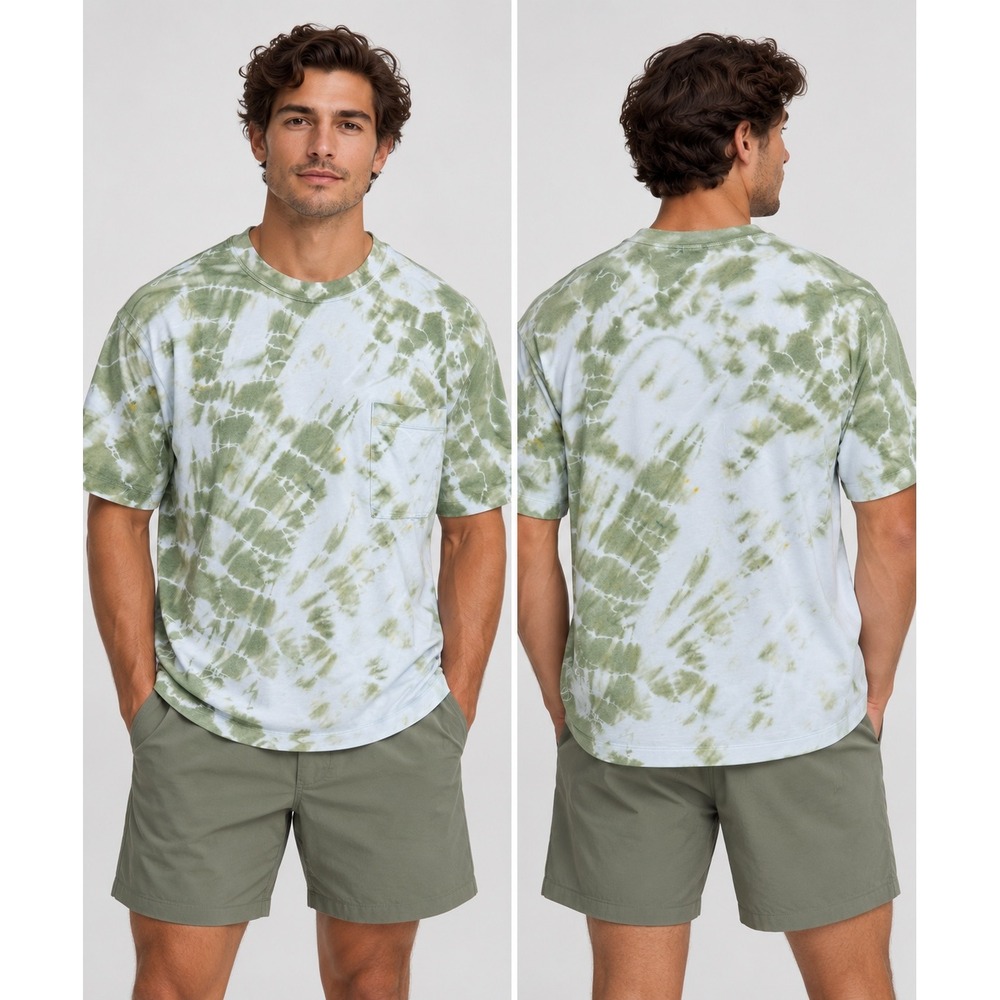 Lululemon The Fundamental T-Shirt Mens XL Green White Tie Dye Pocket CUSTOM